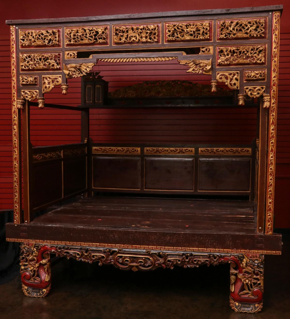 AN ELABORATE HEAVILY CARVED 19TH C. CHINESE WEDDING BED