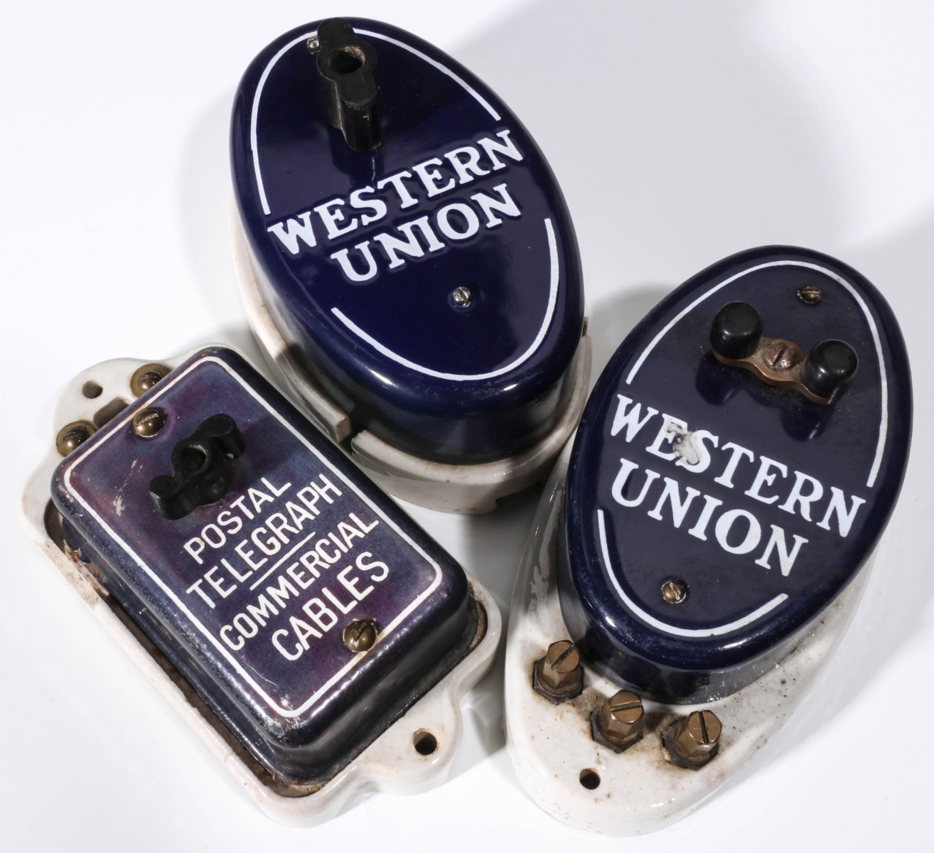 AN EARLY WESTERN UNION PORCELAIN SIGN WITH CALL BOXES