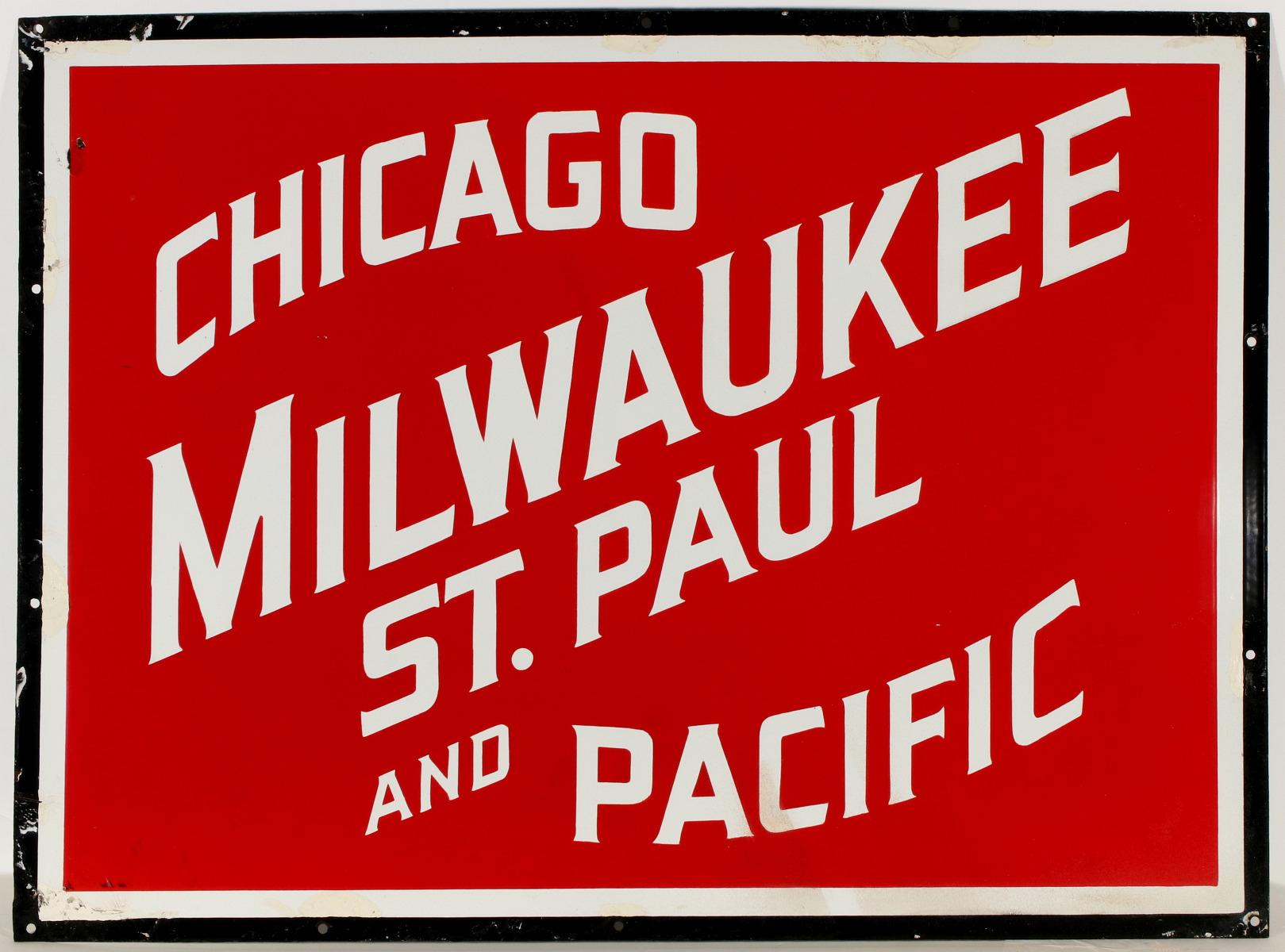 A CHICAGO MILWAUKEE ST. PAUL AND PACIFIC PORCELAIN SIGN