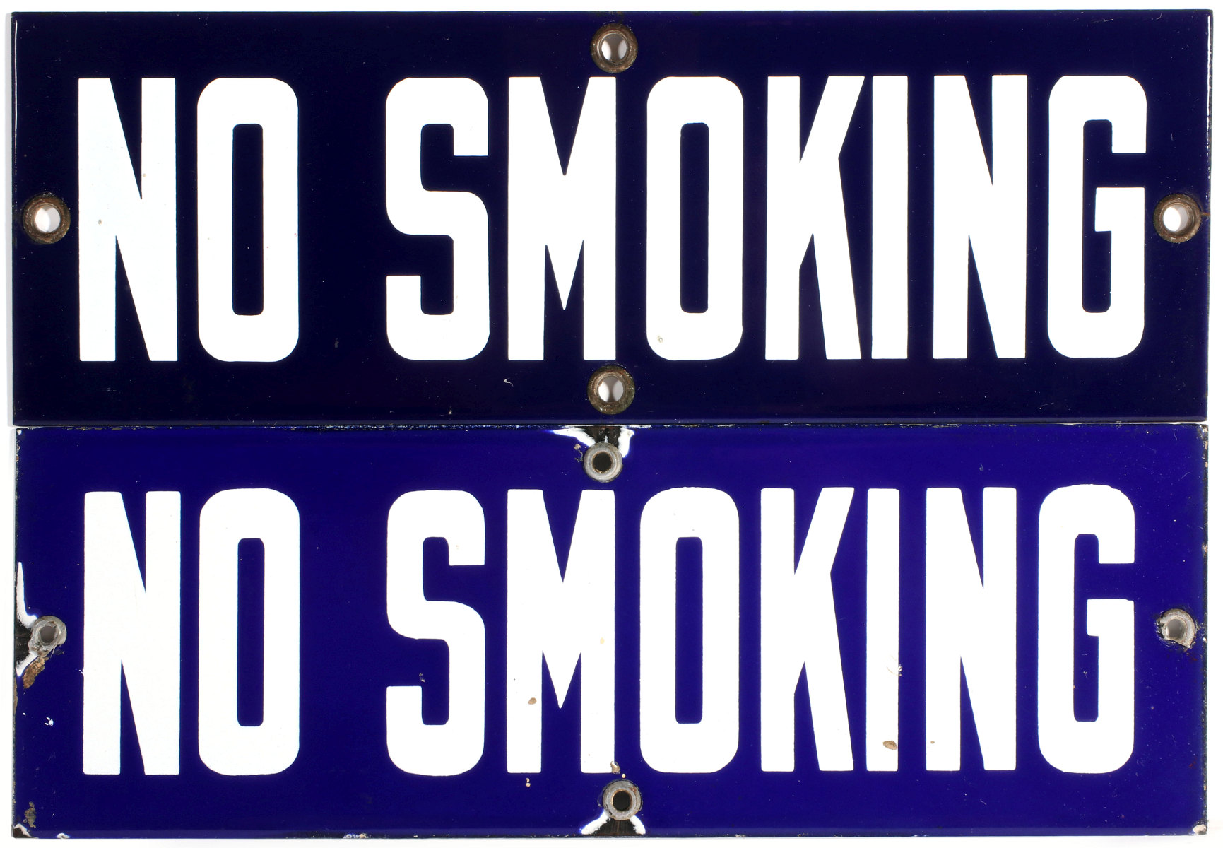 TWO DIFFERENT PORCELAIN ENAMEL 'NO SMOKING' SIGNS