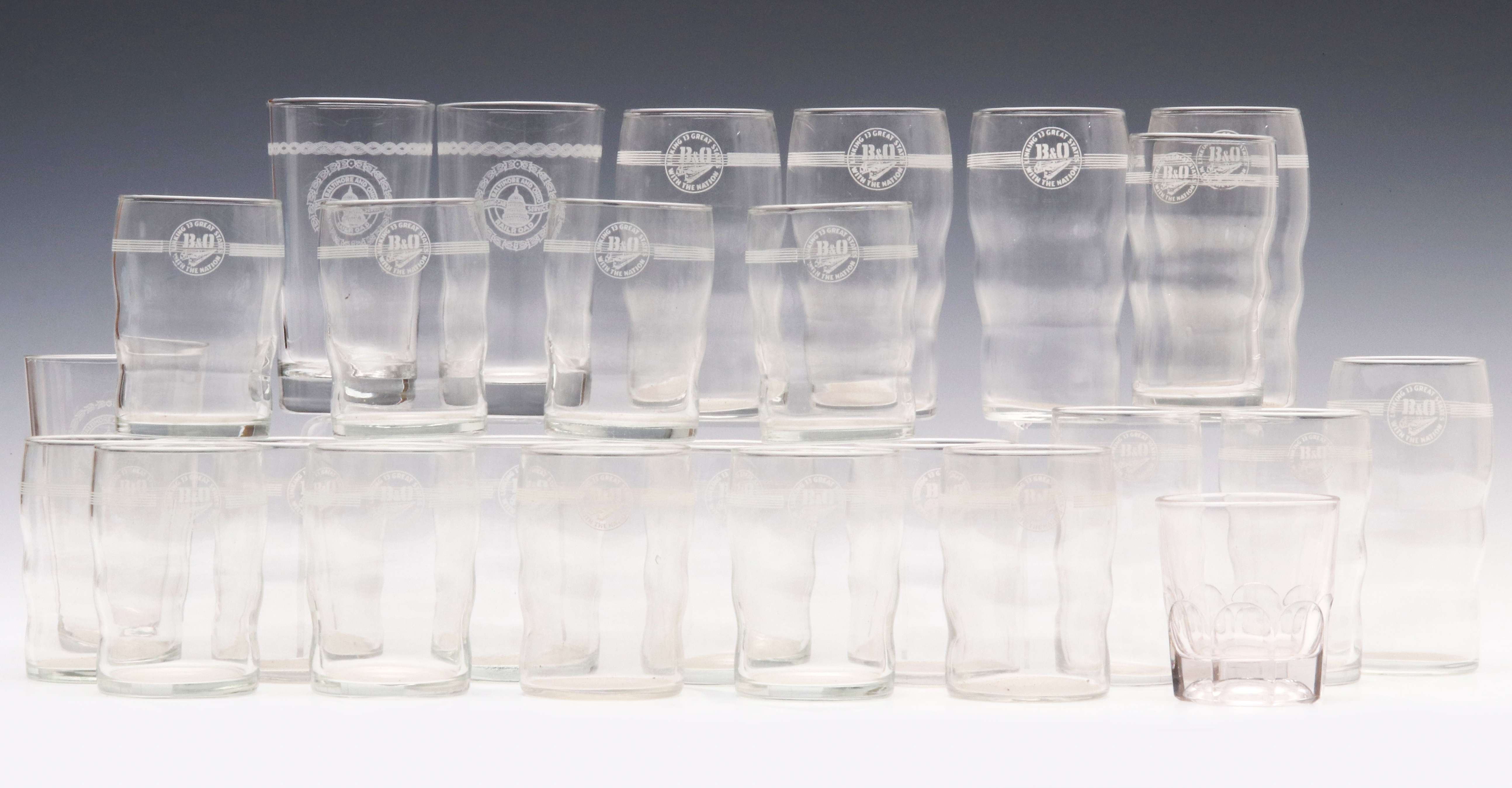 A LARGE LOT OF B&O RAILROAD ETCHED GLASSWARE