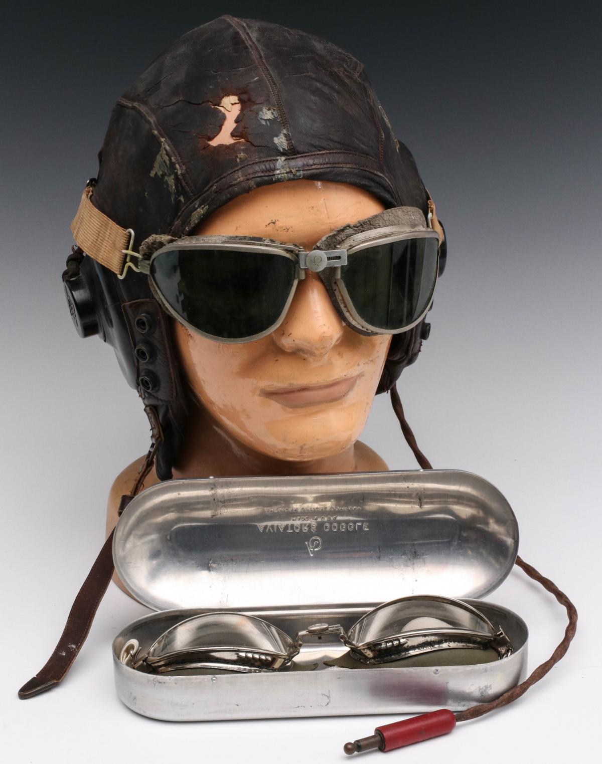 WWII ERA AVIATOR'S HELMET AND GOGGLES, PLUS ANOTHER