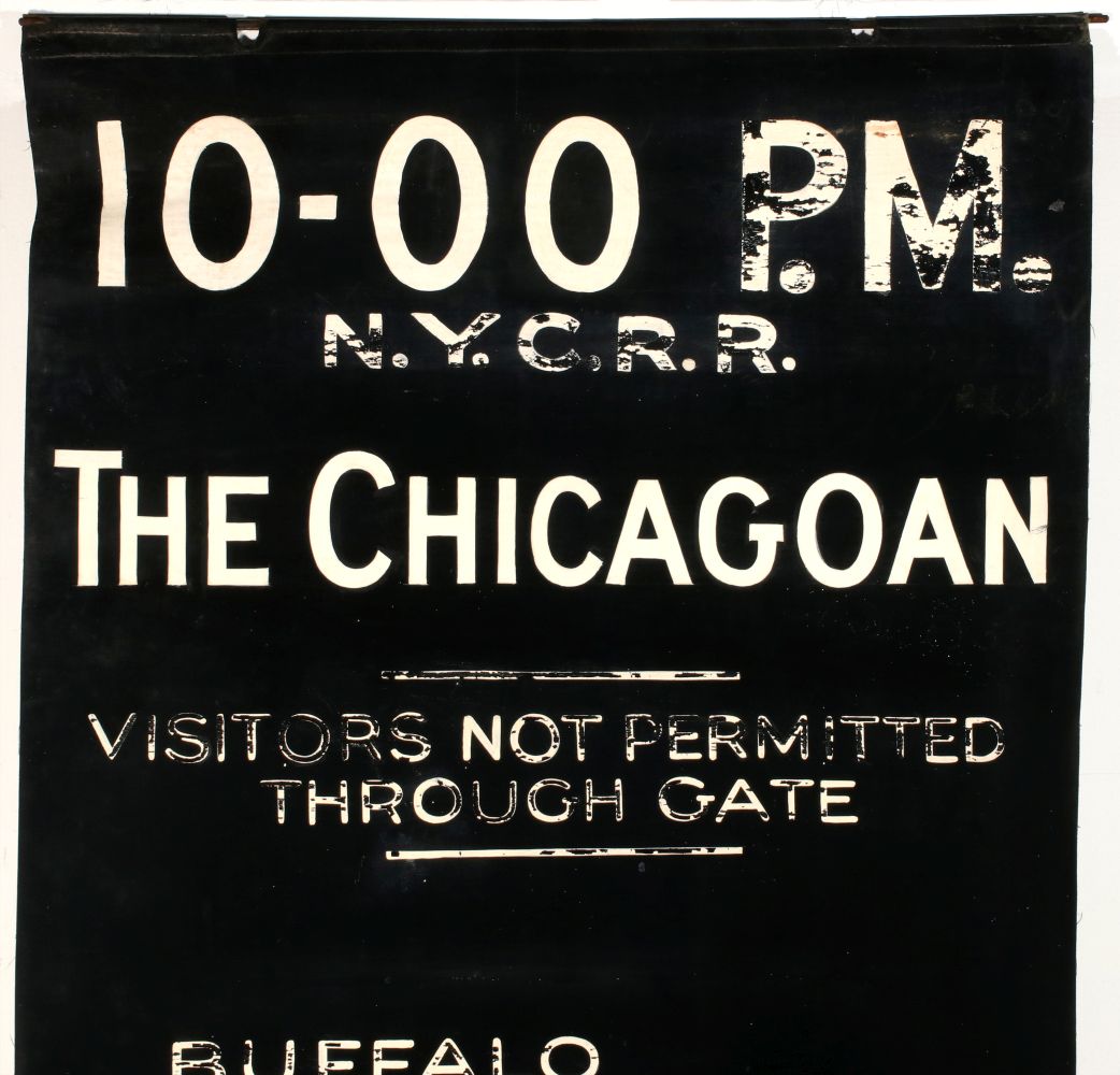 A PAINTED GATE SIGN FOR N.Y.C.R.R. 'THE CHICAGOAN'