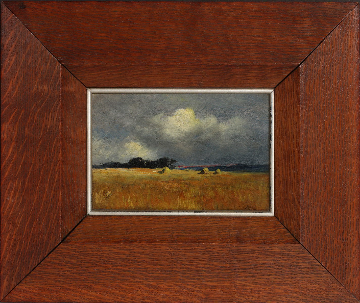 GEORGE VAN MILLETT (1864-1953) OIL ON CIGAR BOX LID