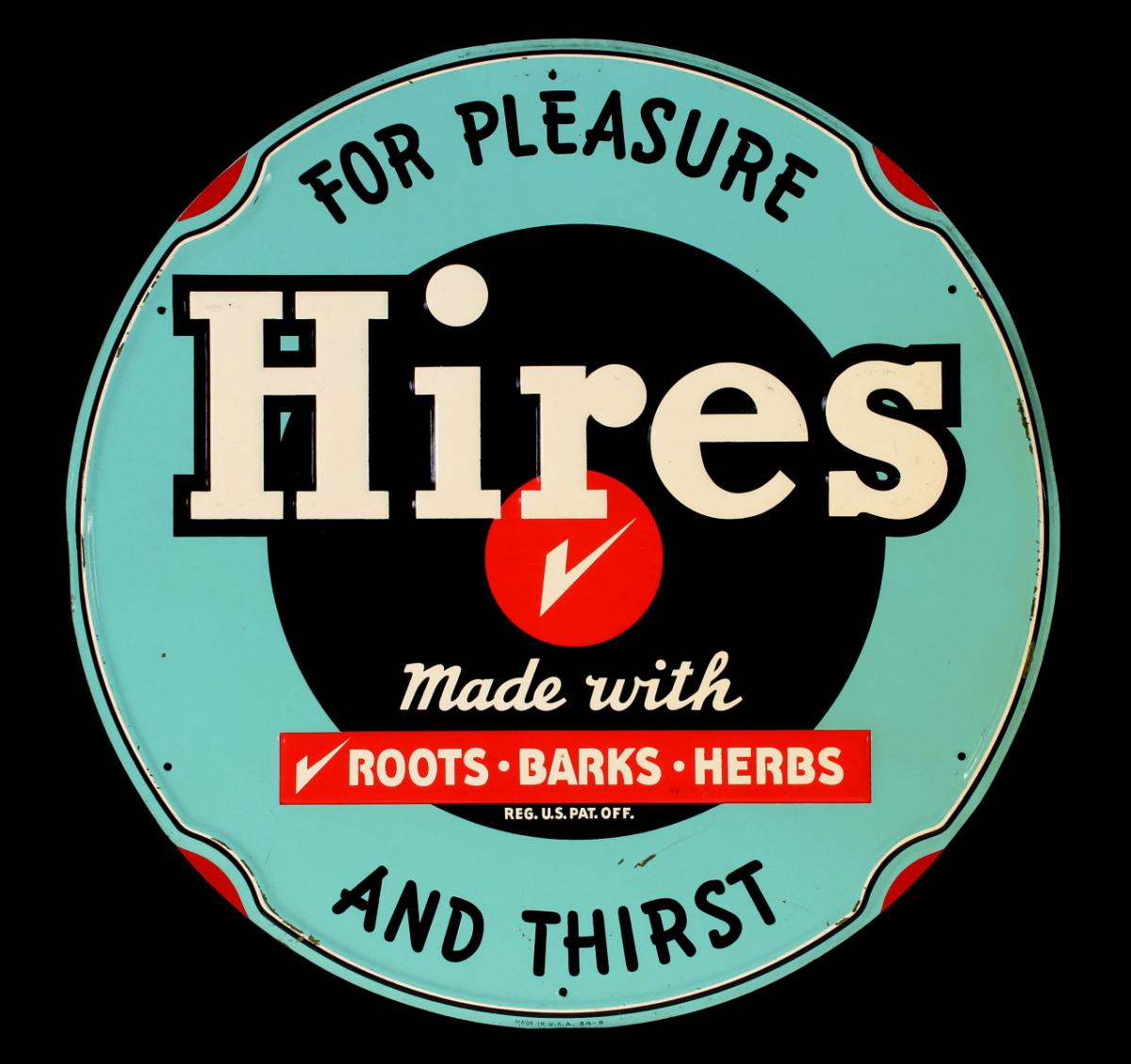 A FOUR-COLOR HIRES ROOT BEER EMBOSSED TIN SIGN