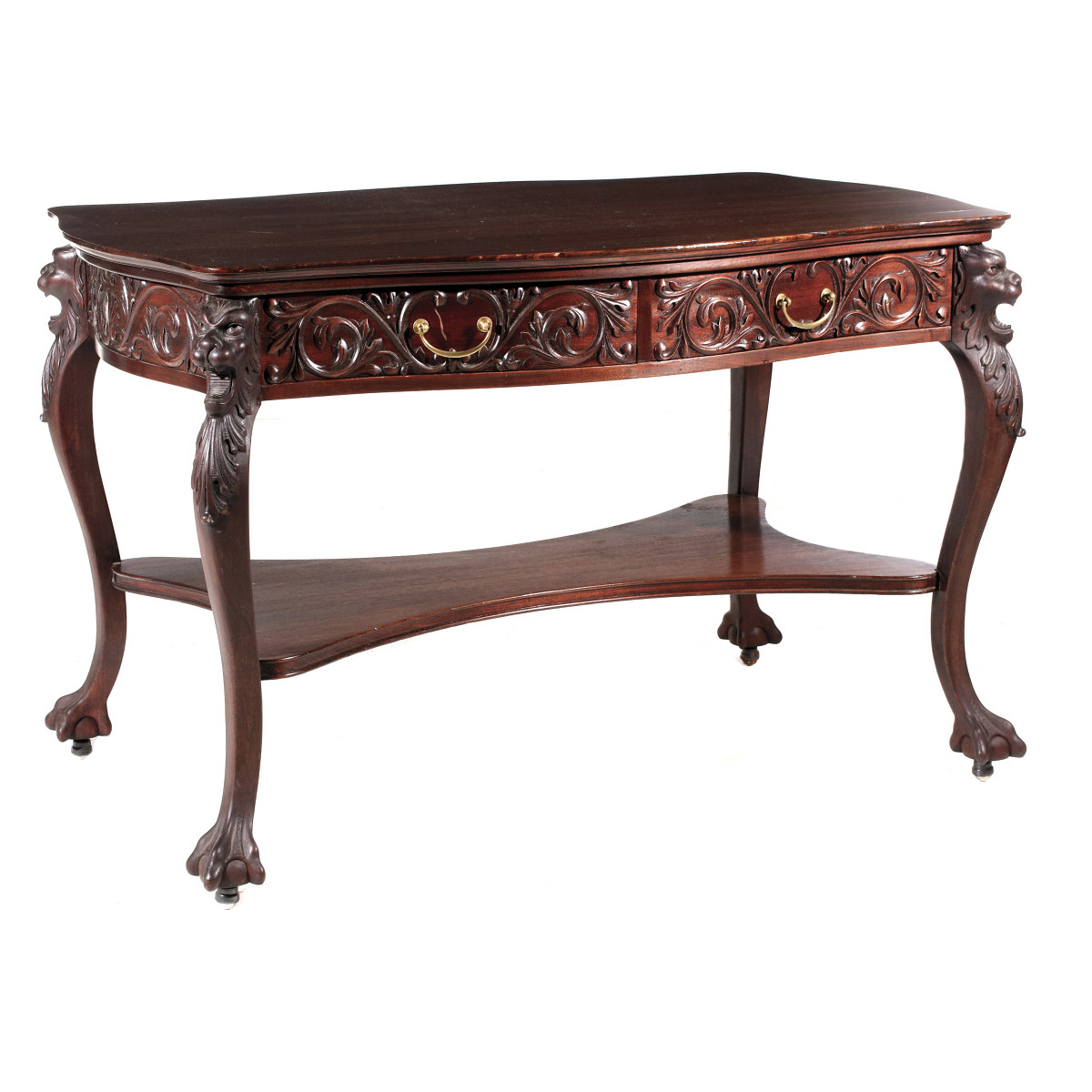 A HIGHLY CARVED MAHOGANY LIBRARY TABLE ATTR HORNER
