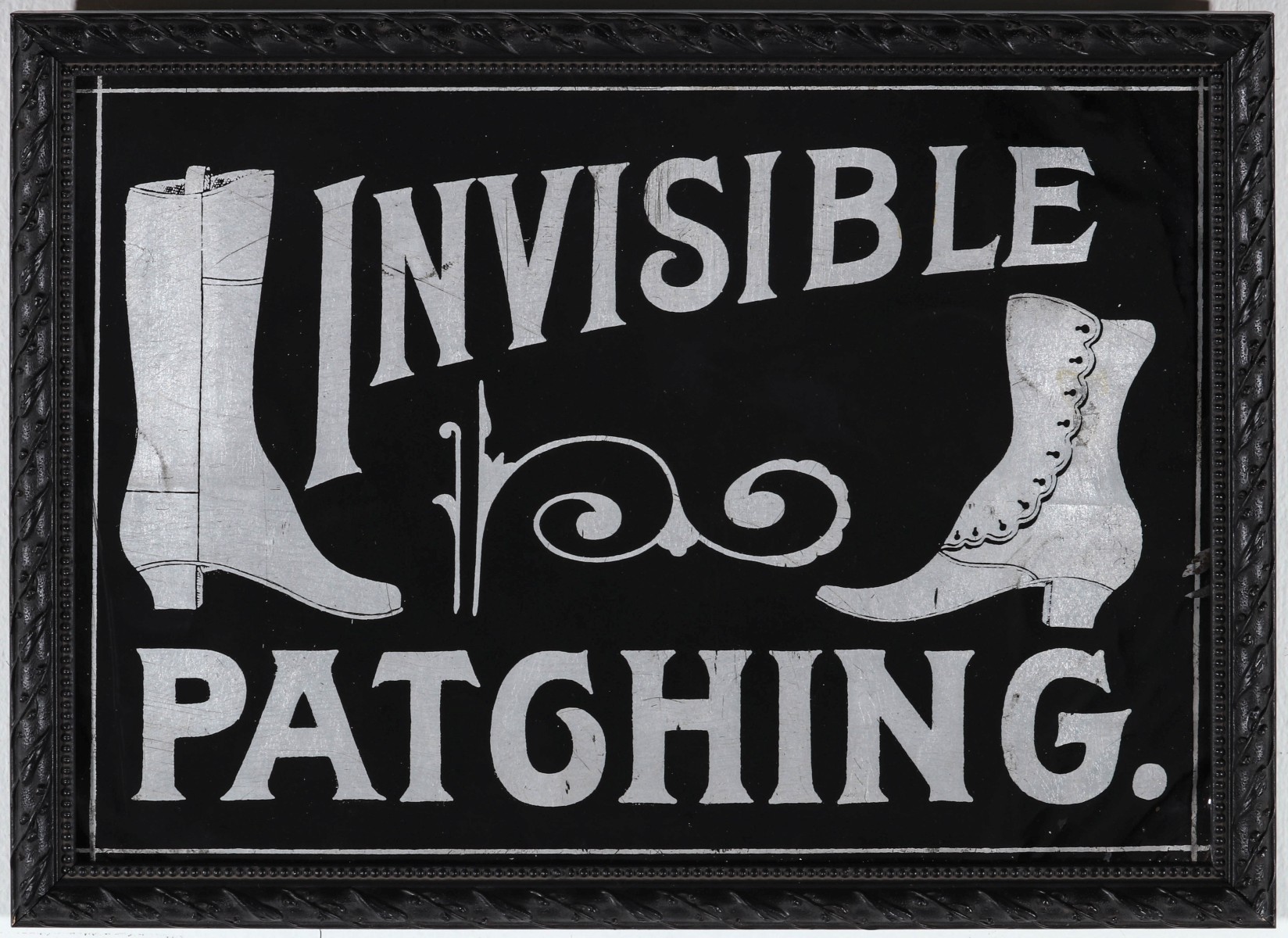 'INVISIBLE PATCHING' TRADE SIGN WITH VICTORIAN HIGH TOP