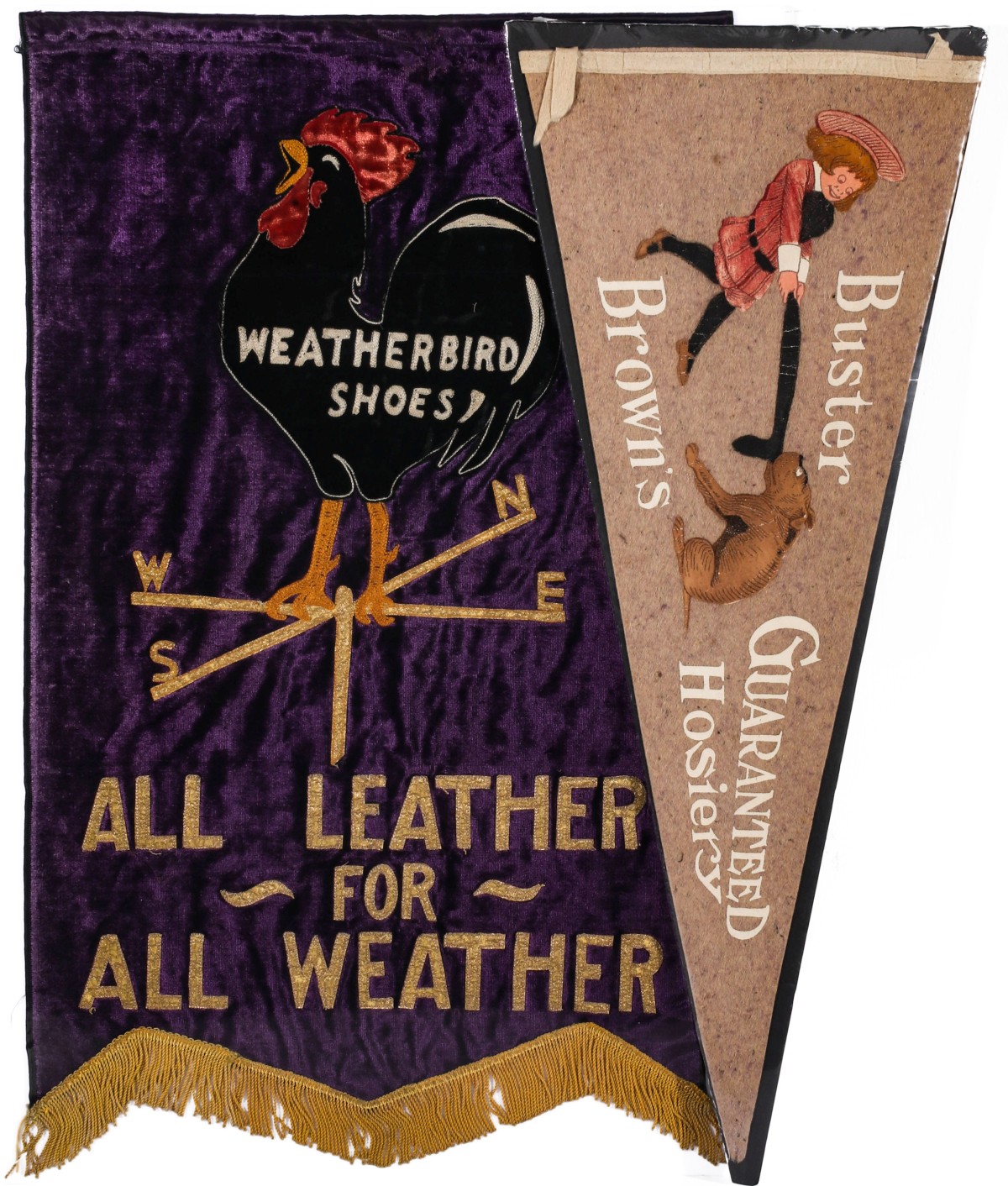 BUSTER BROWN AND WEATHERBIRD SHOES FELT PENNANTS
