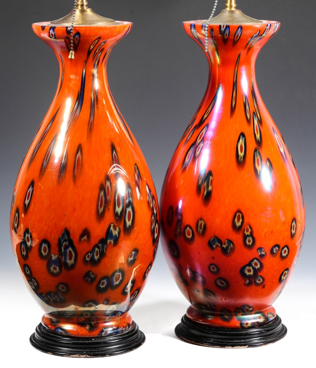 A PAIR LARGE MILIFIORI GLASS VASES AS TABLE LAMPS