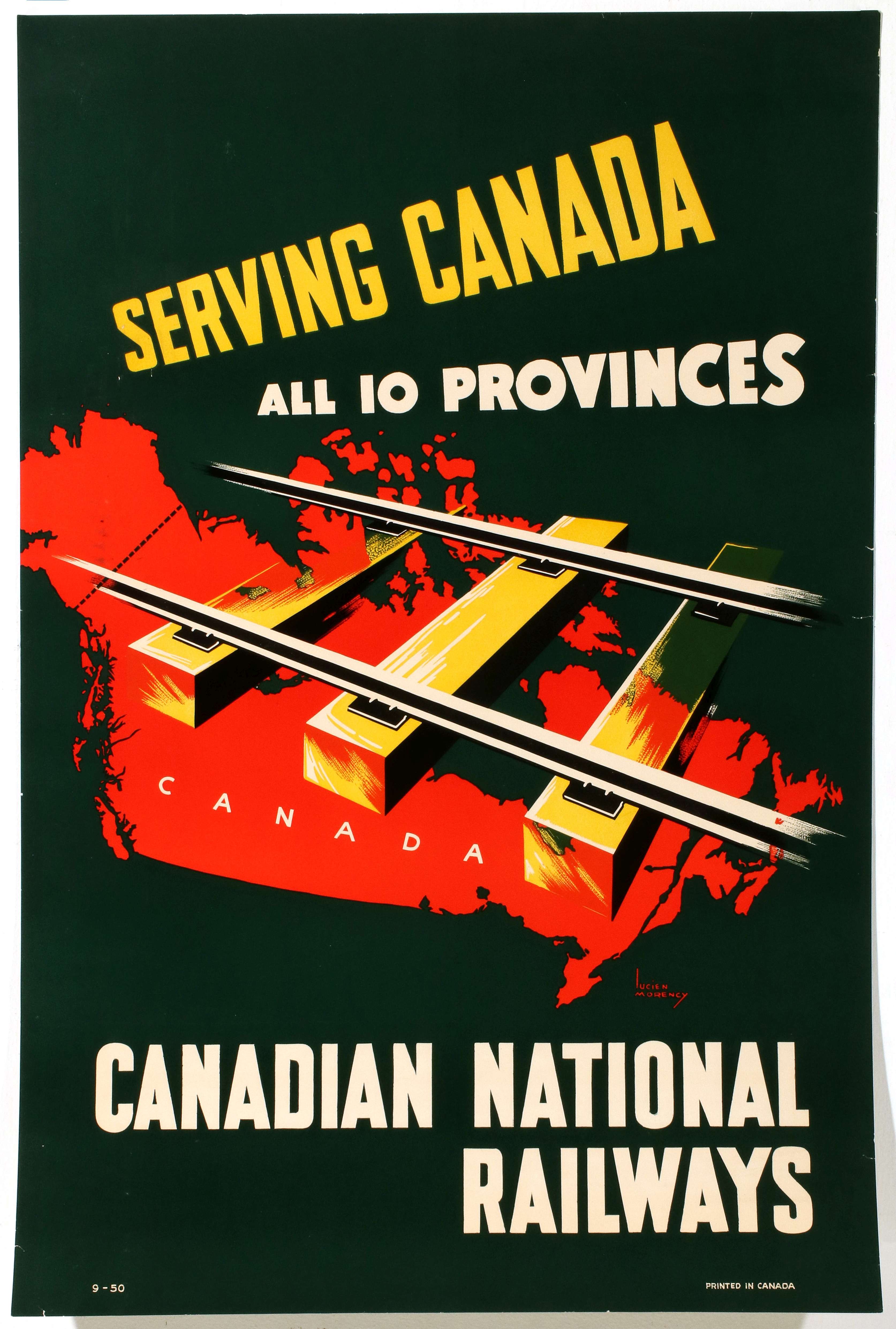 A C.N.R. RAILROAD ADVERTISING POSTER CIRCA 1950