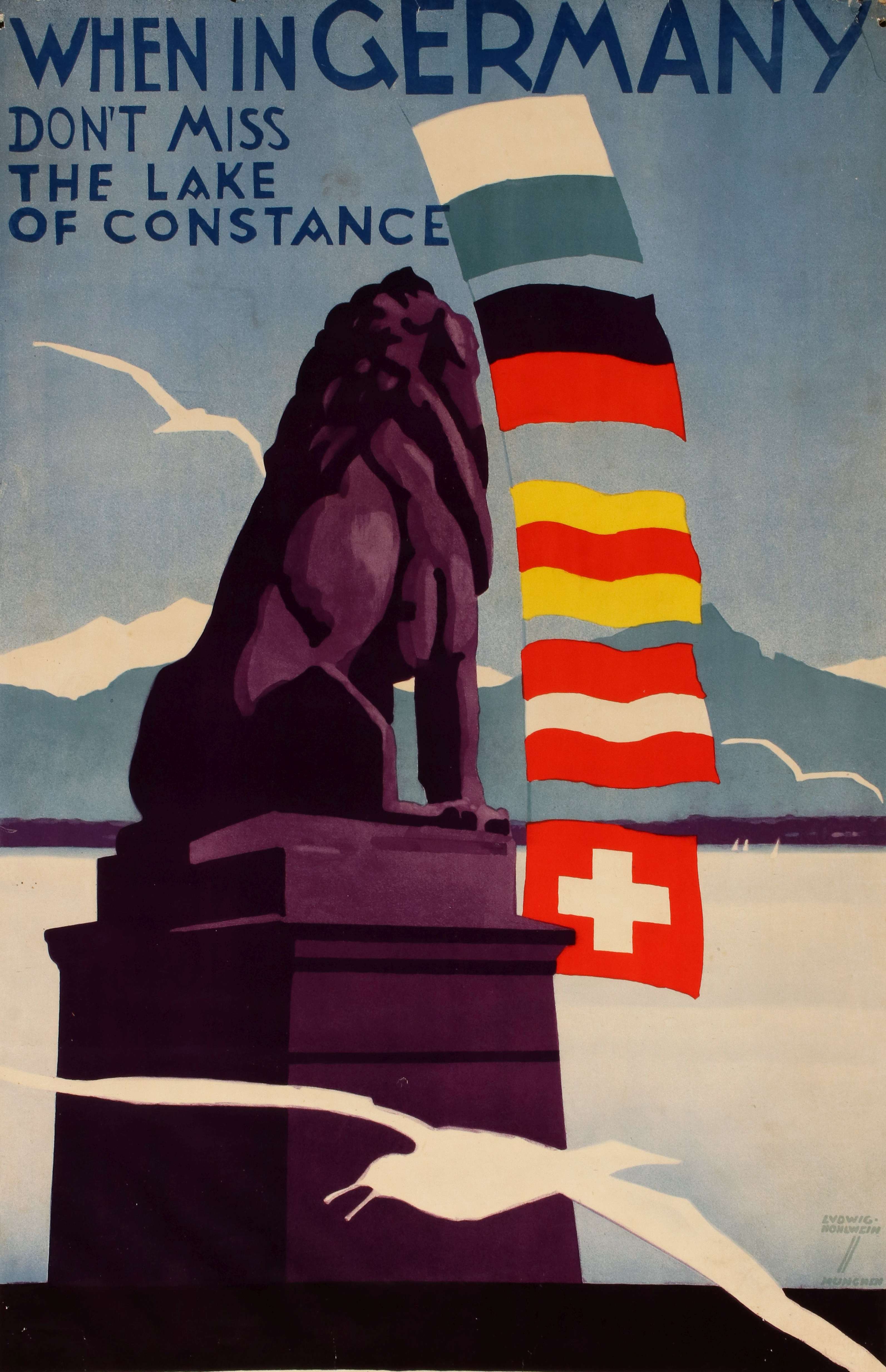 A 1930s GERMAN TRAVEL POSTER AND SOVIET WARNING POSTER