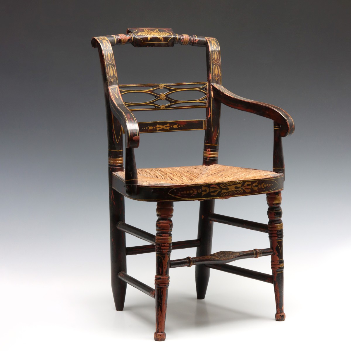 A 19C 'FANCY SHERATON' PAINT DECORATED CHILD'S CHAIR