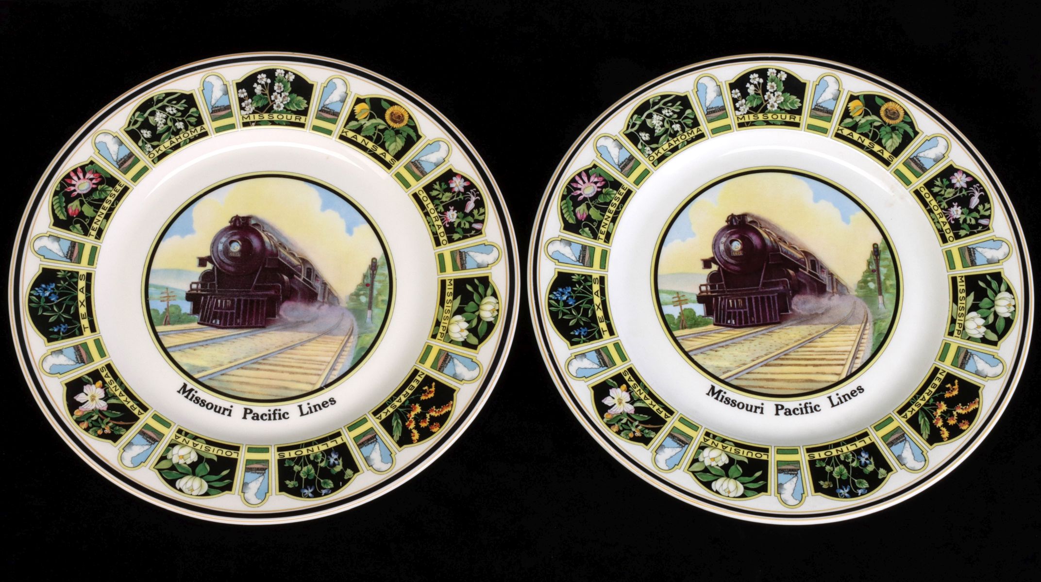 TWO MoPAC 'STATE FLOWERS' RAILROAD SERVICE PLATES