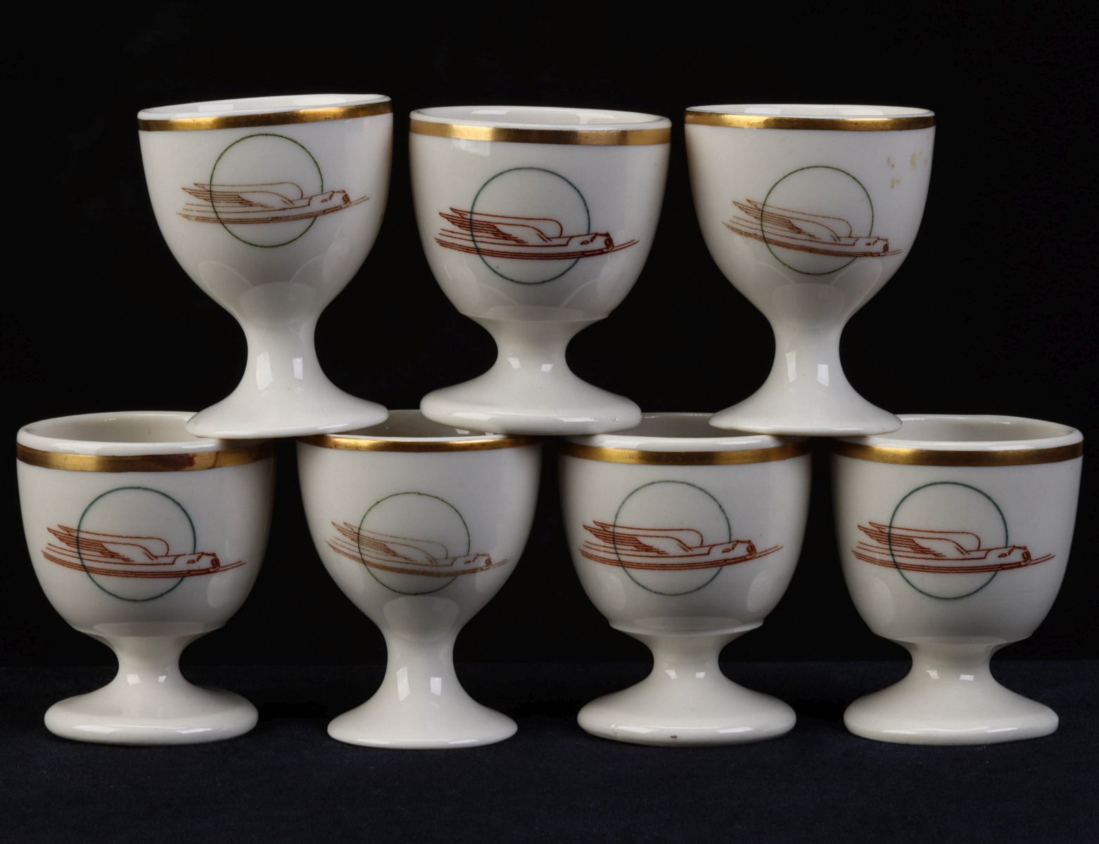 SEVEN UNION PACIFIC RR 'WINGED STREAMLINER' EGG CUPS