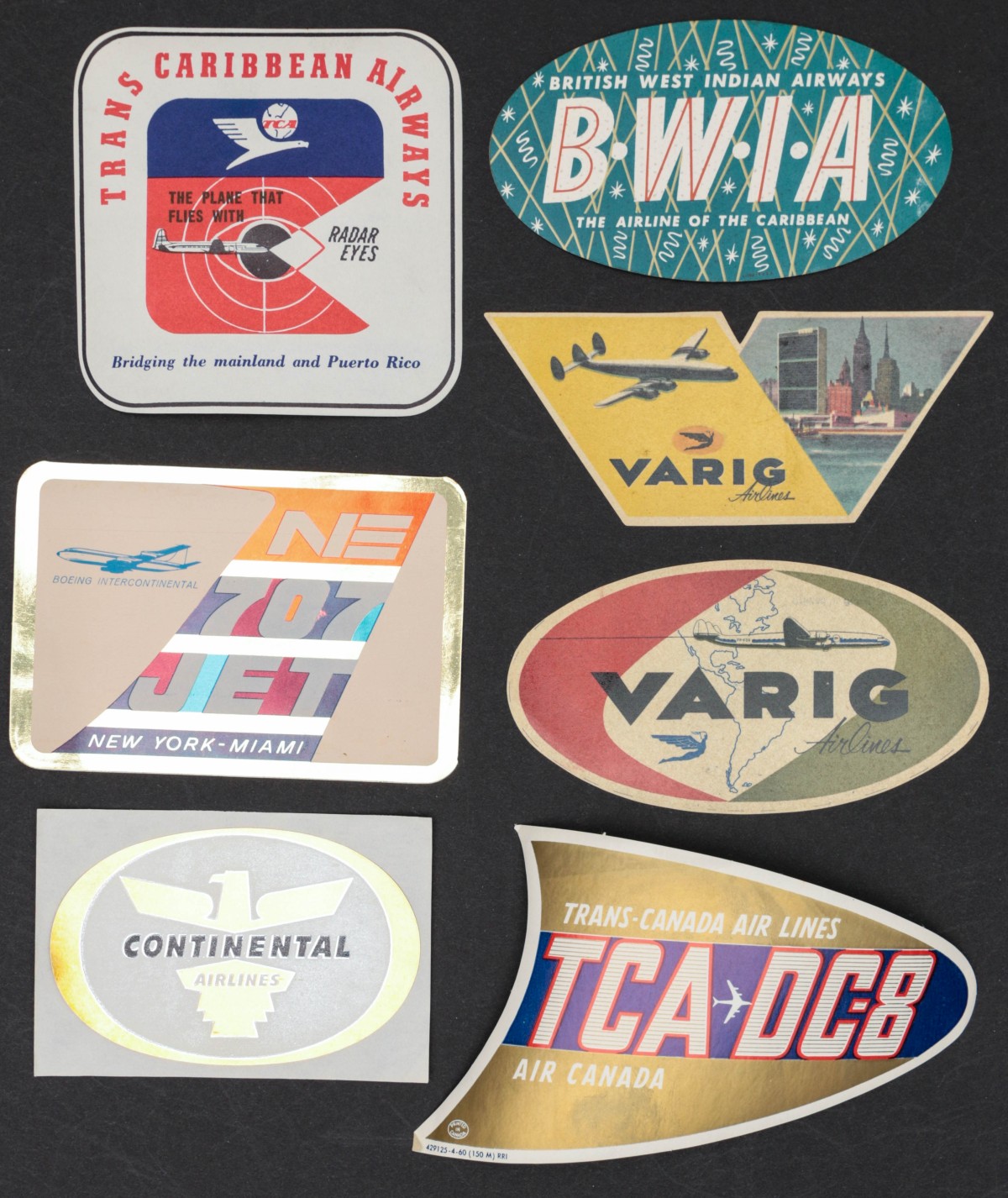 A COLLECTION OF 39 VINTAGE AIRLINE LUGGAGE STICKERS