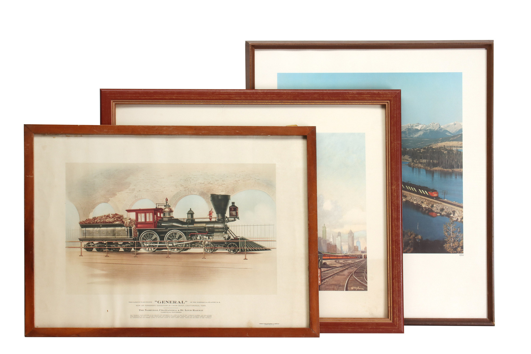 A GROUP OF FRAMED RAILROAD PRINTS