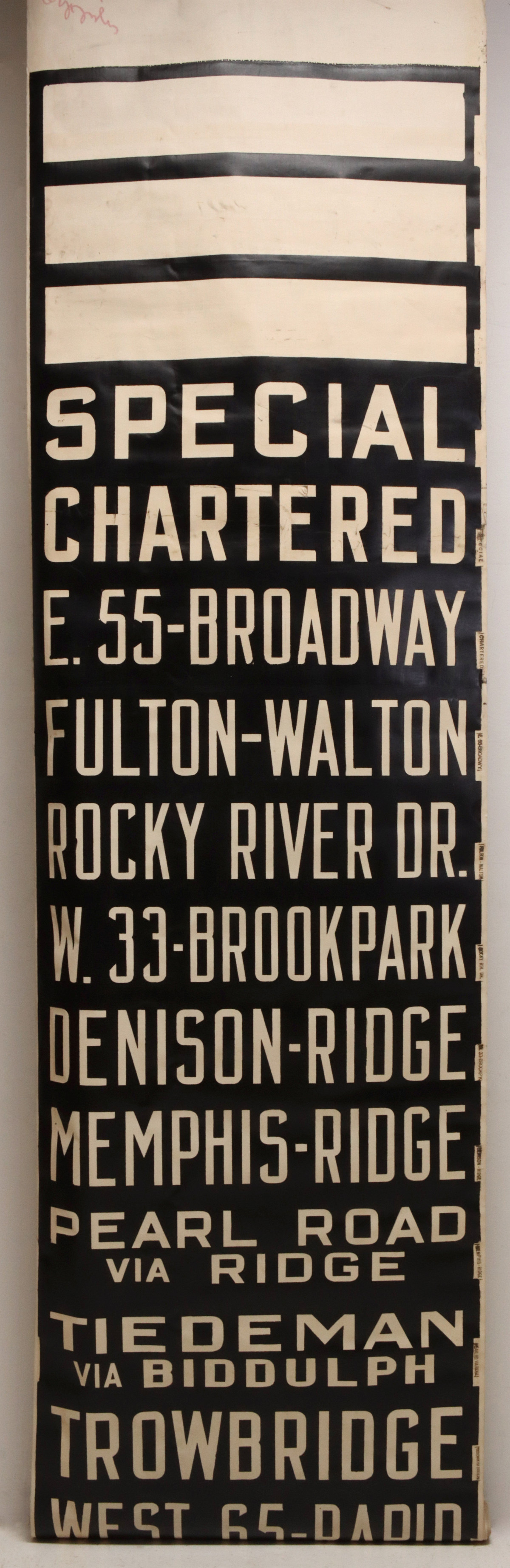 A PRINTED CANVAS GATE SIGN ATTRIBUTED CLEVELAND OHIO