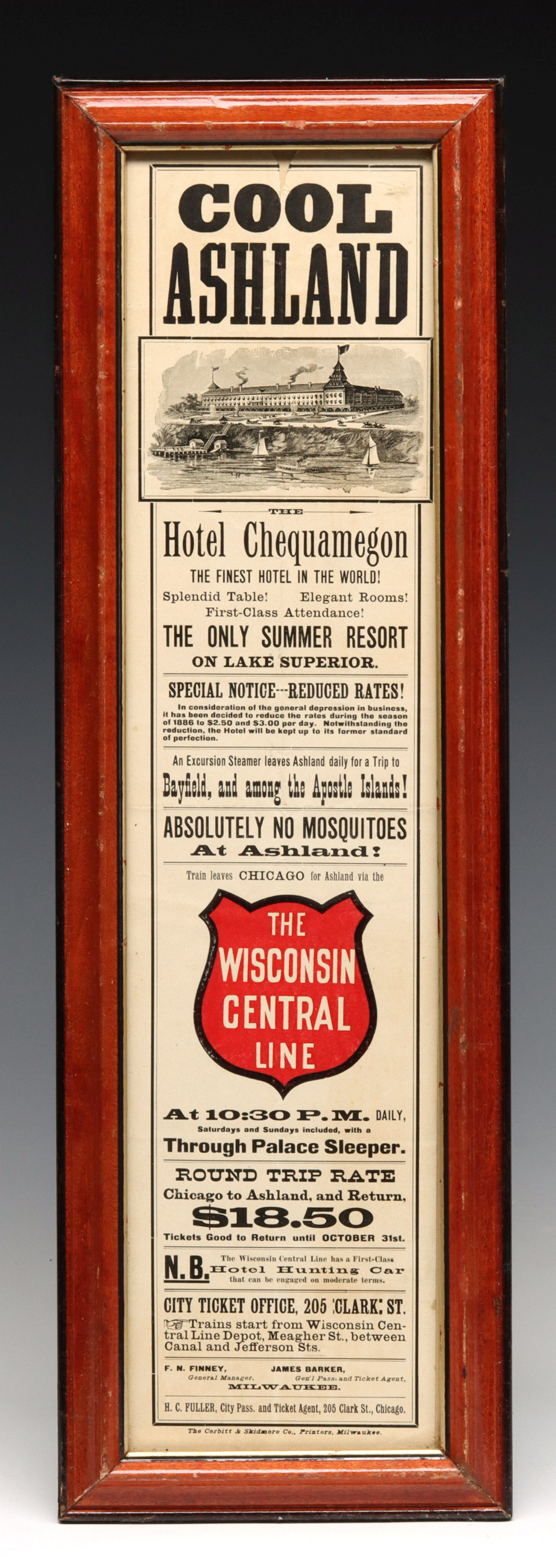 A PRINTED BROADSIDE FOR WISCONSIN CENTRAL LINE C. 1900