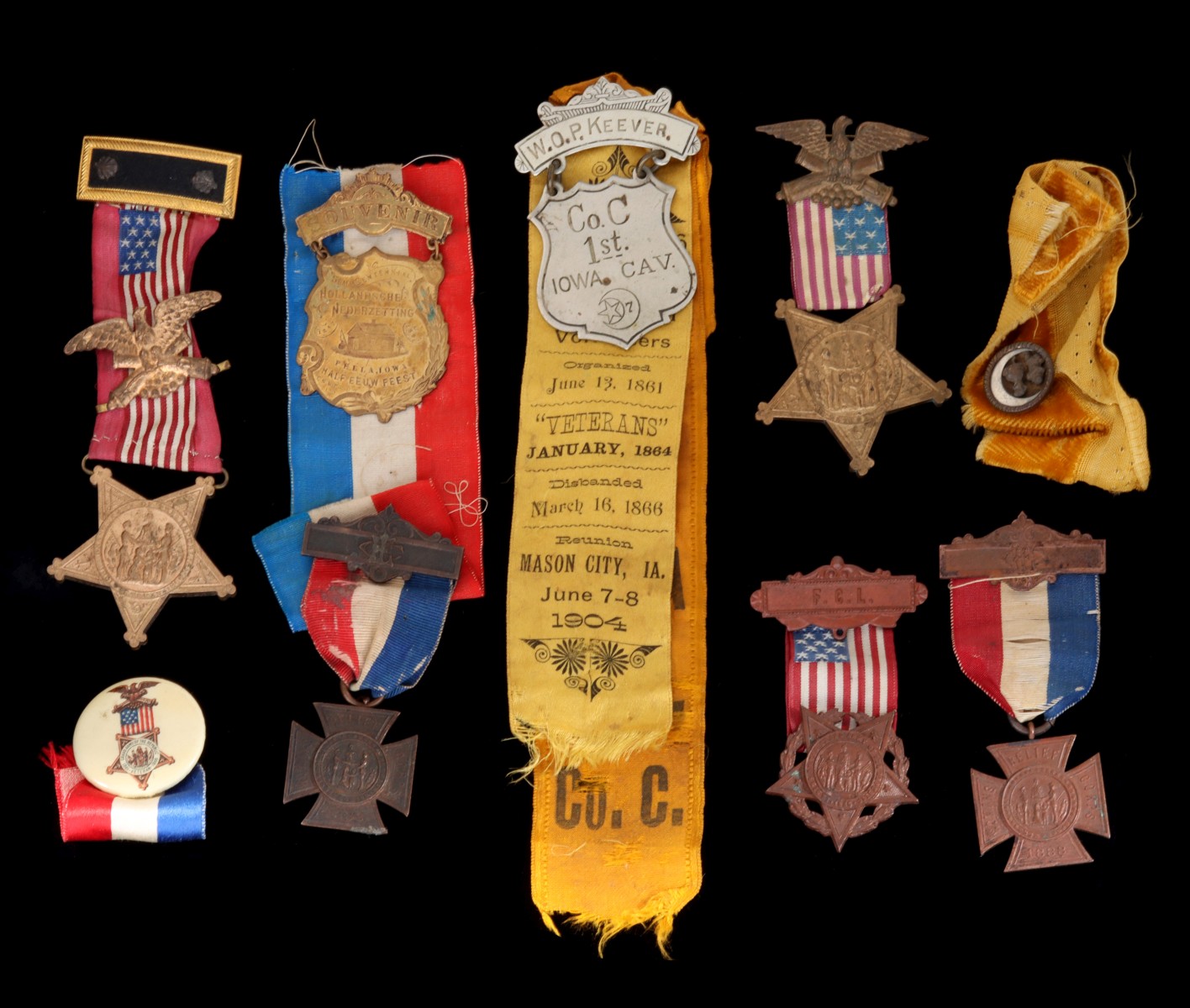 A COLLECTION OF GAR AND 1ST IOWA CAV REUNION MEDALS