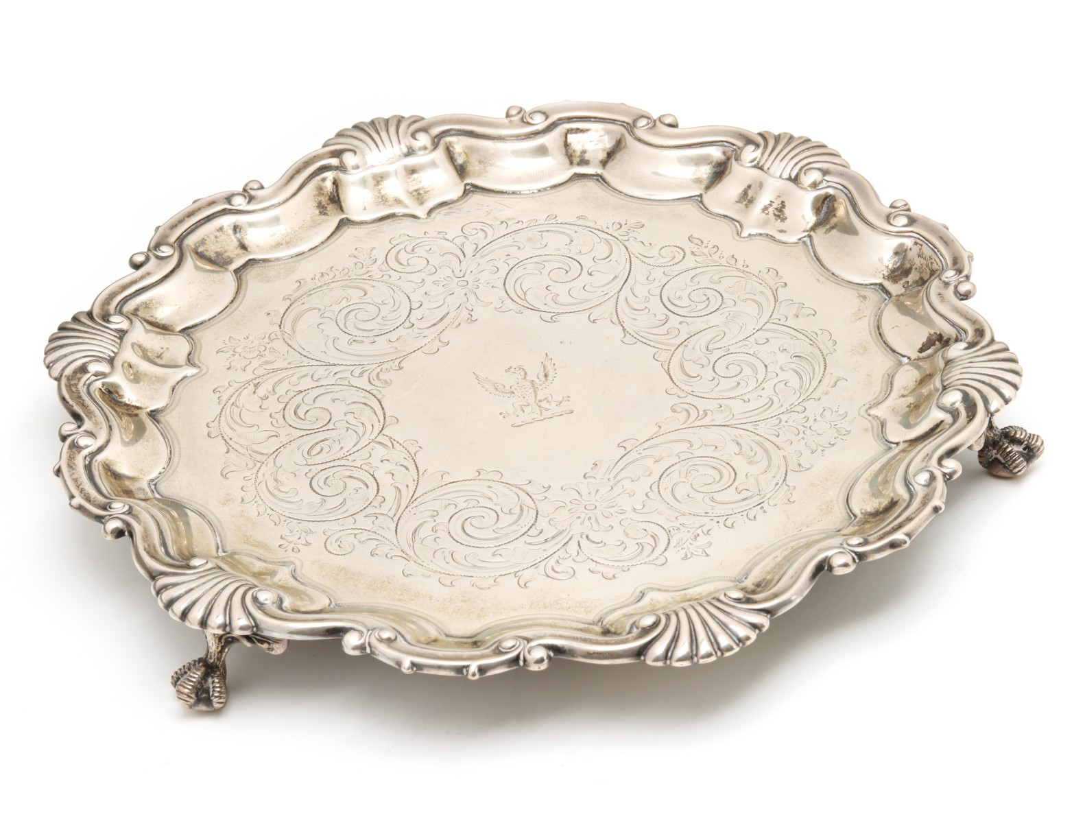 A LONDON 1882 STERLING SILVER SALVER