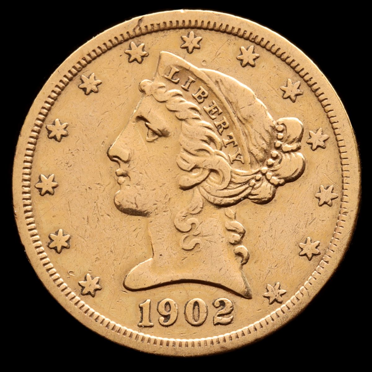 A 1902-S LIBERTY HEAD $5 US GOLD COIN