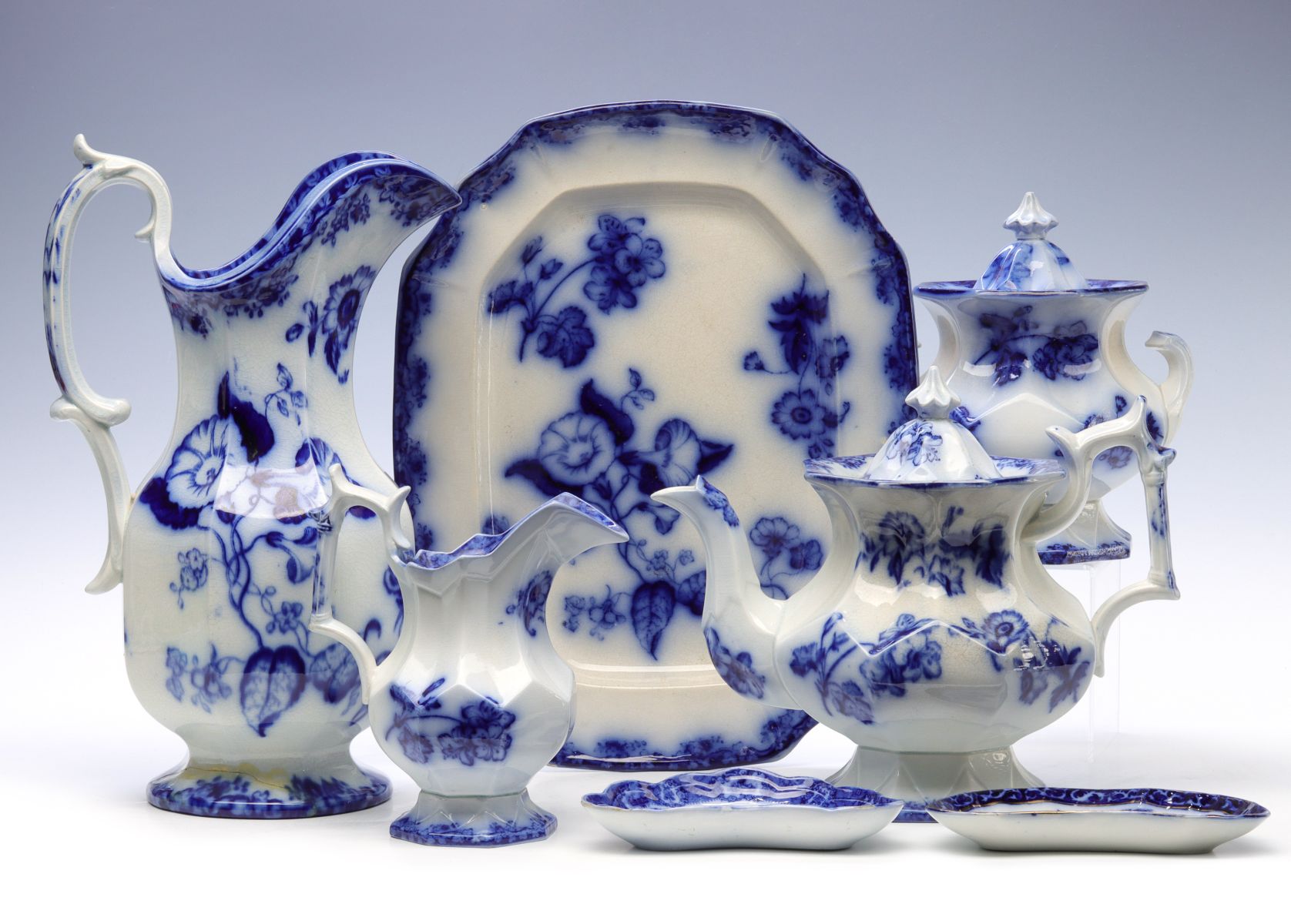 A COLLECTION OF ANTIQUE FLOW BLUE CHINA