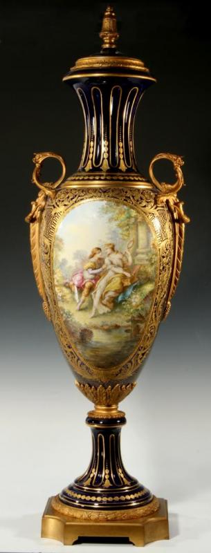 A 38-INCH ORMOLU-MOUNTED SEVRES TYPE URN SIGNED BERTREN