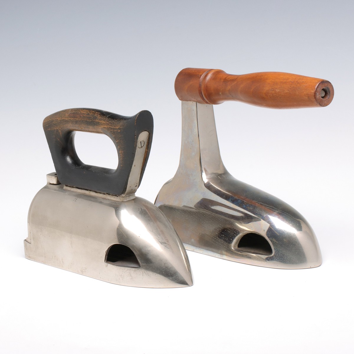 TWO OX TONGUE FORM BOX IRONS WITH NICKEL PLATING