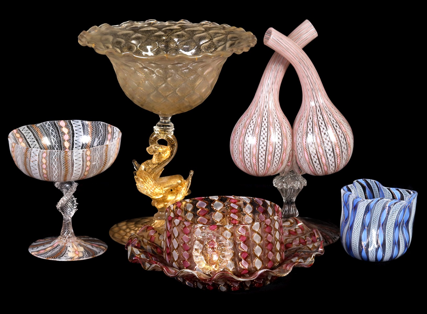 NICE EXAMPLES OF LATTICINO AND OTHER ITALIAN GLASS