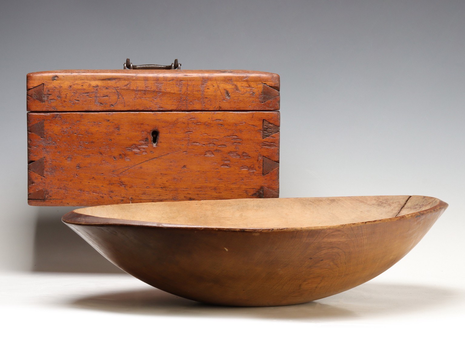 A 19TH C DOCUMENT BOX PAIRED WITH OVAL TRENCHER