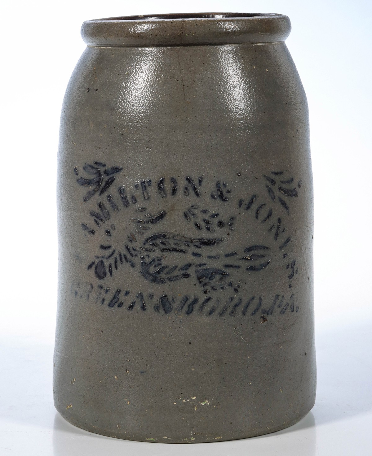 A 19TH C. BLUE DECORATED JAR SIGNED HAMILTON & JONES