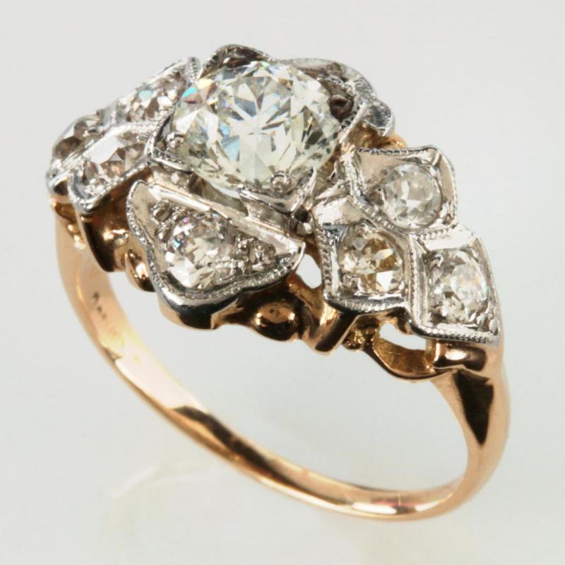 ANTIQUE DIAMOND AND 14K RING, APPROX 1.23 CTTW