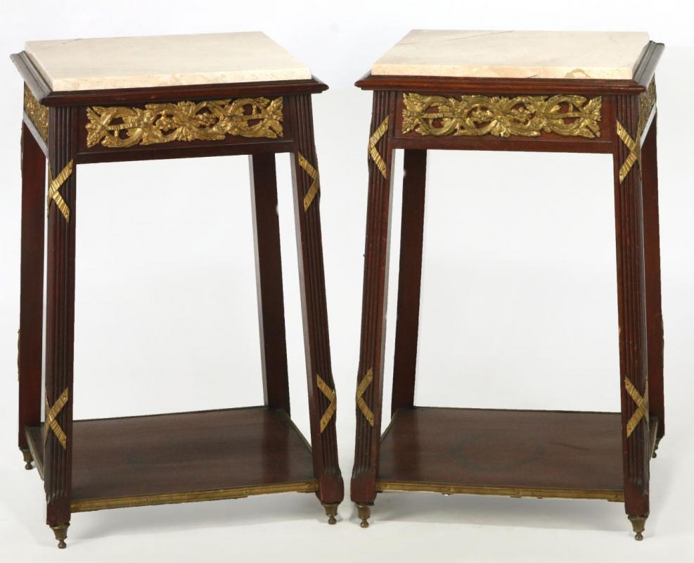 A PAIR LATE 19TH C. EMPIRE STYLE GILT METAL TABLES