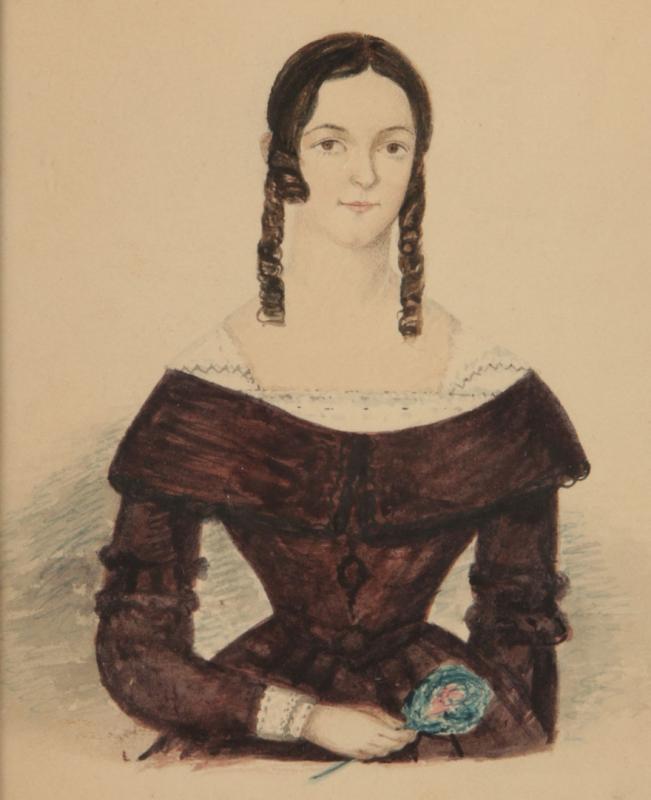 A 19TH C. FOLK ART PORTRAIT OF ELIZA HOLLINGSWORTH