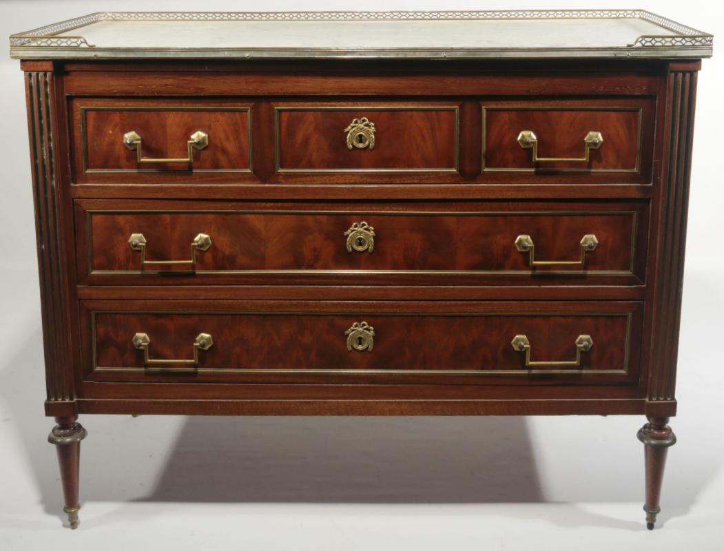 A CIRCA 1900 FRENCH LOUIS XVI CHEST WITH MARBLE