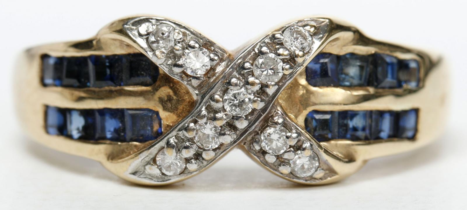 A LADIES SAPPHIRE AND DIAMOND GOLD COCKTAIL BAND