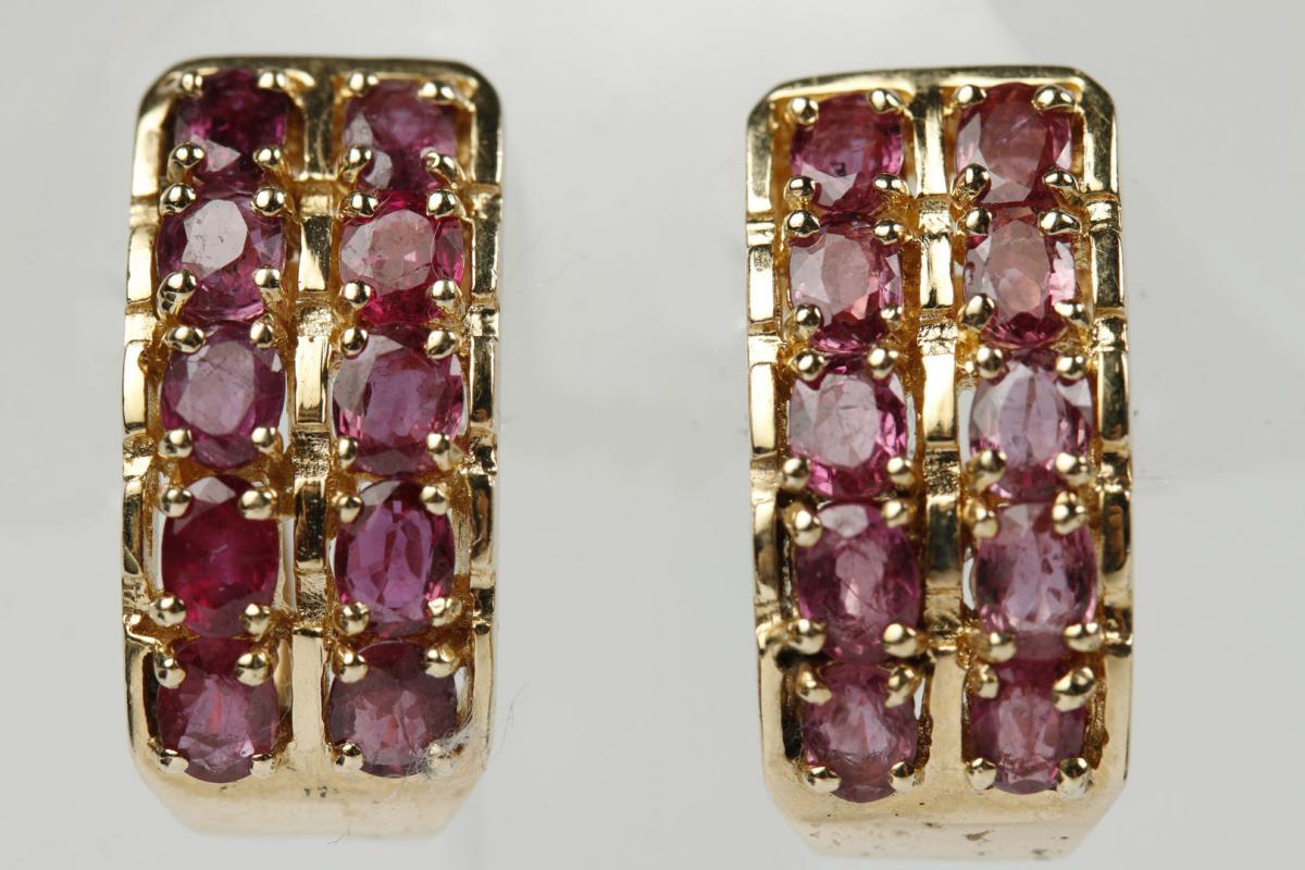 PAIR 14K GOLD EARRINGS WITH RUBY COLORED GEMSTONES