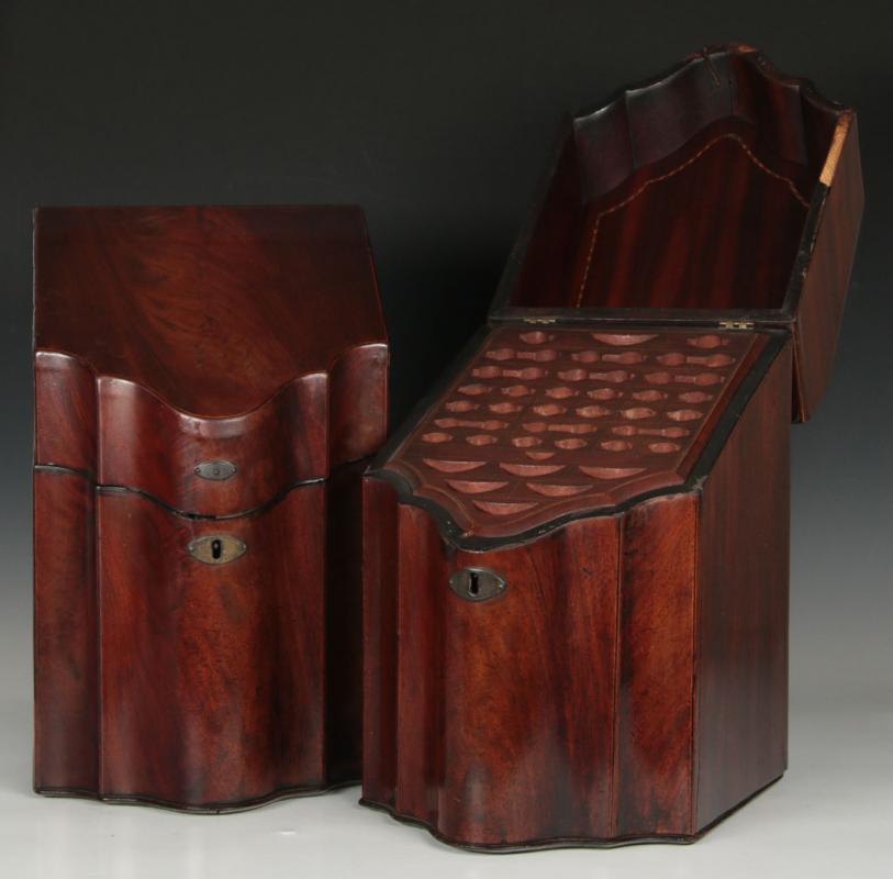 A PAIR HEPPLEWHITE MAHOGANY KNIFE AND CUTLERY BOXES 