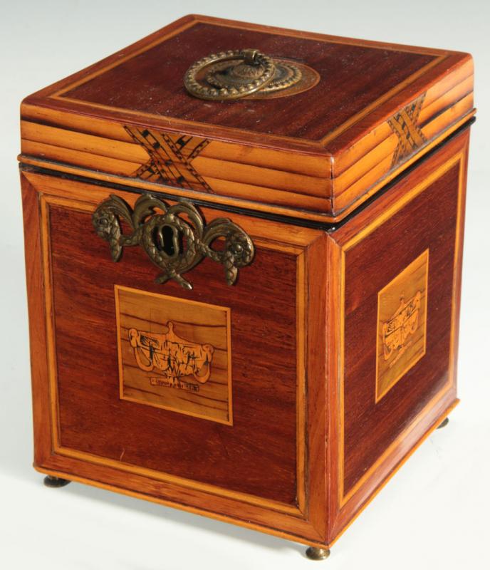A 19TH CENTURY ADAM STYLE INLAID TEA CADDY / BOX