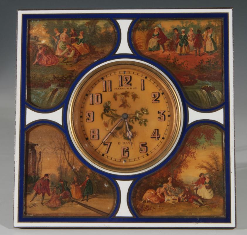 A MARCUS & CO EARLY 20TH C. FRENCH ENAMEL CLOCK