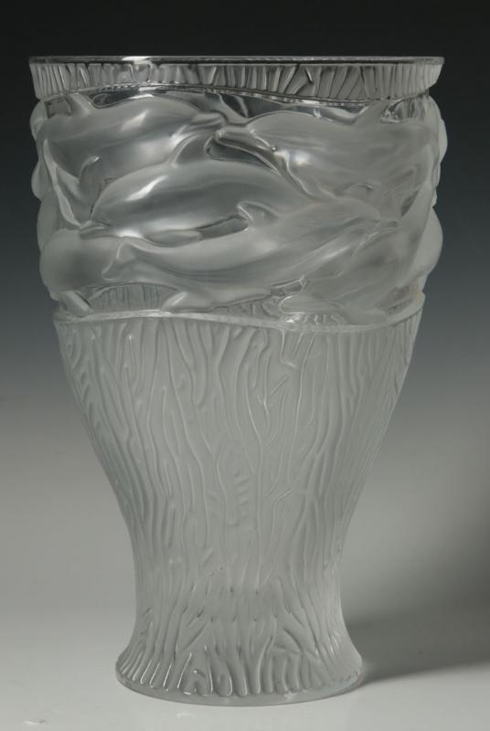 A 13-INCH FRENCH CRYSTAL VASE SIGNED LALIQUE