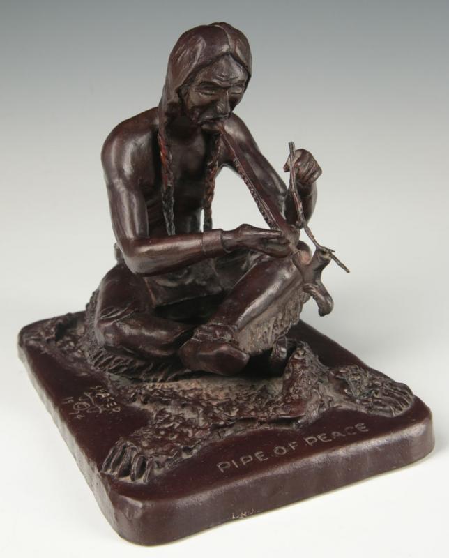GUS SHAFER (1907-1985) BRONZE TITLED 'PIPE OF PEACE'