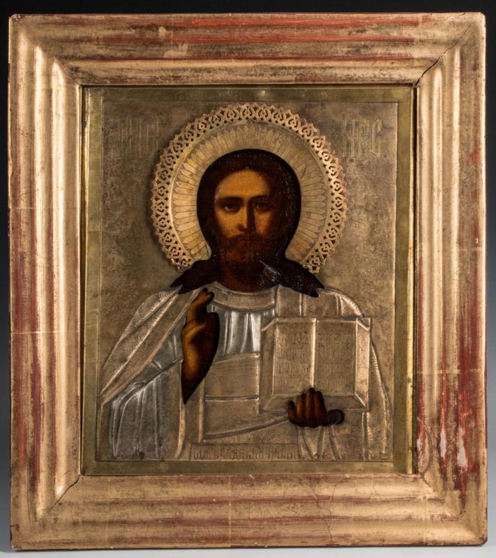 A GOOD 19TH CENTURY ICON: CHRIST THE PANTOCRATOR