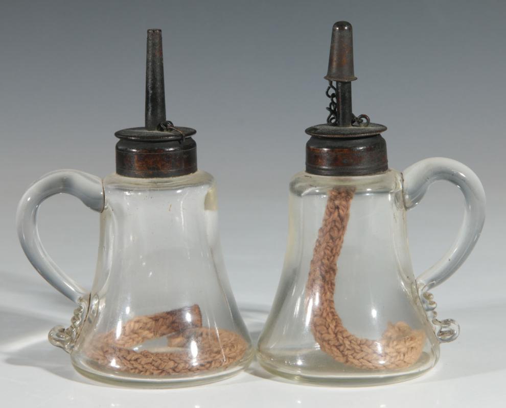 A PAIR OF WHALE OIL LAMPS