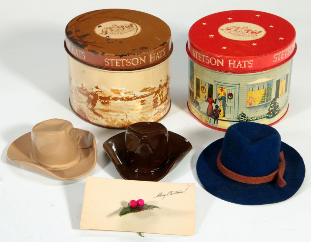 MINIATURE STETSON HAT SAMPLES AND TINS 