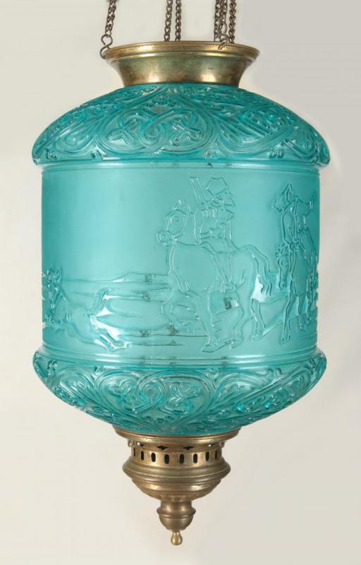 A BACCARAT HALL LANTERN WITH RUSSIAN TROIKA SCENE