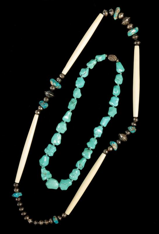 TWO SOUTHWESTERN STERLING AND TURQUOISE NECKLACES