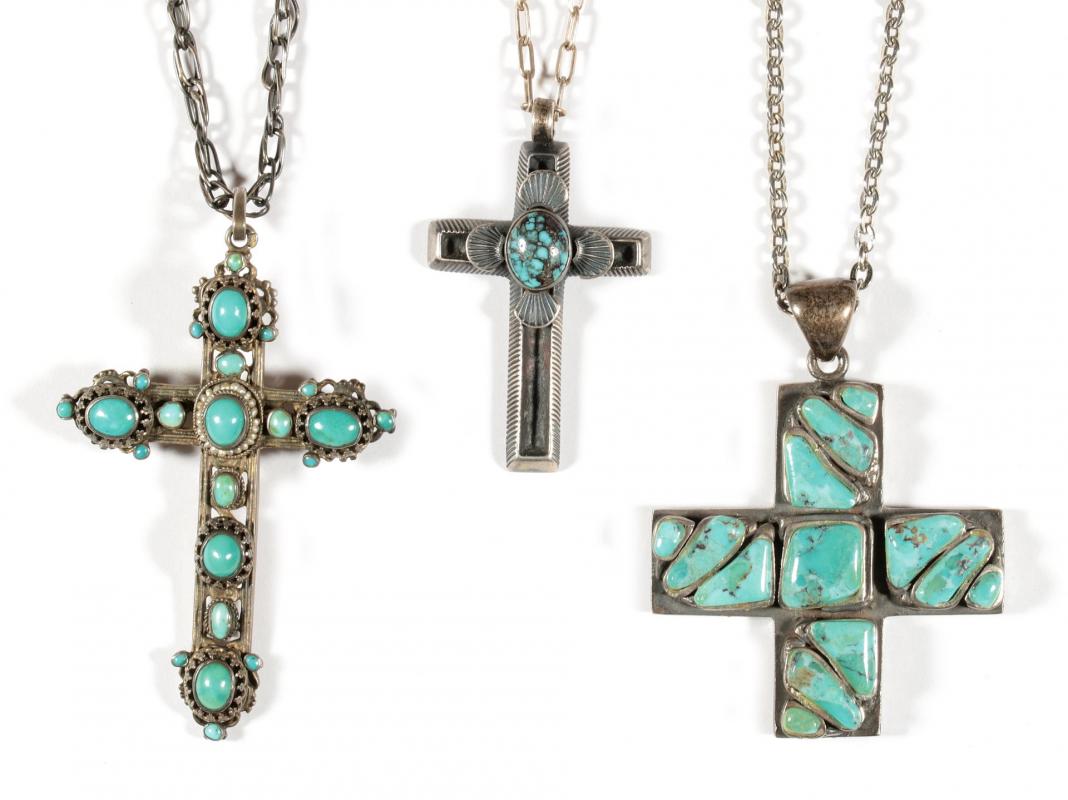 R. CHEE TURQUOISE AND SILVER CROSS PENDANT
