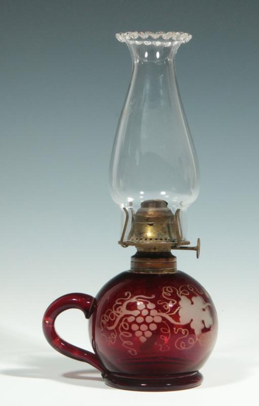A BOHEMIAN GLASS RUBY FLASH FINGER LAMP
