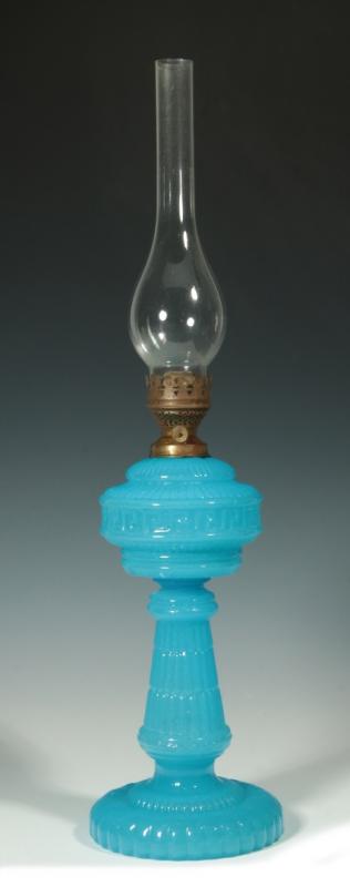 A GREEK KEY PATTERN BLUE OPALINE FLUID LAMP BASE